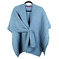 Madeline Love Blue Front Tie Textured Knit Wrap Shawl Poncho - Hair Accessories - desc