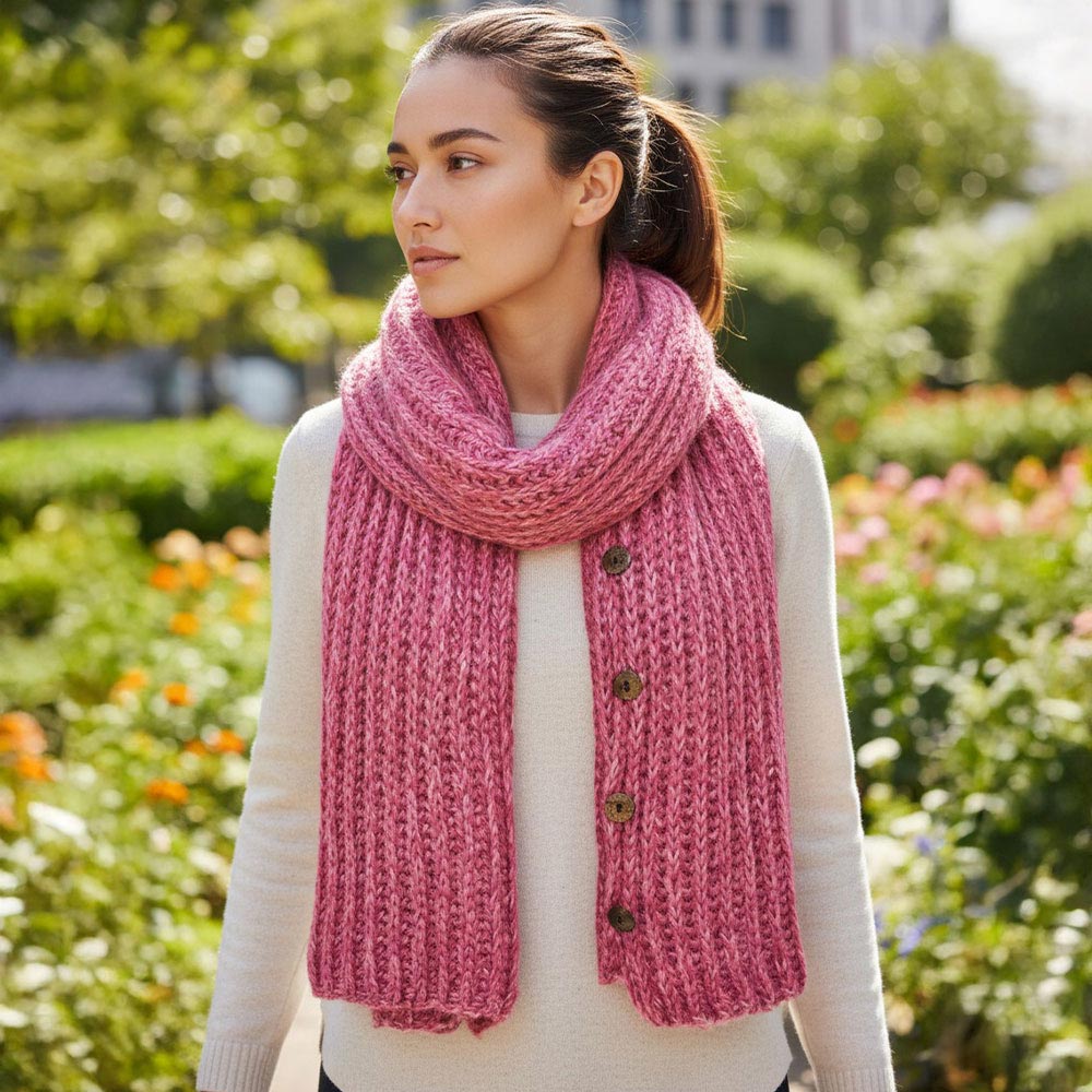 Madeline Love Pink Button up Cardigan Effect Knit Yarn Shawl Scarf - Hair Accessories
