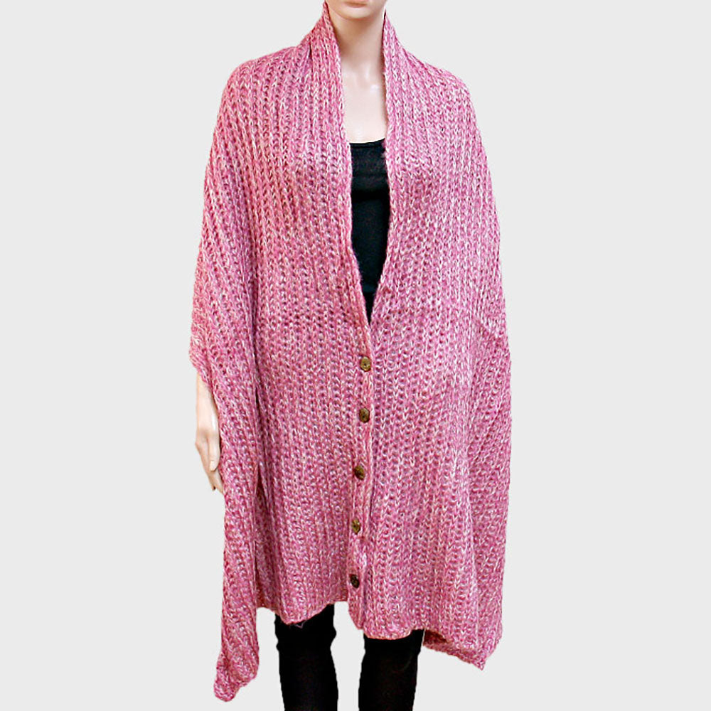 Madeline Love Pink Button up Cardigan Effect Knit Yarn Shawl Scarf - Hair Accessories - extra
