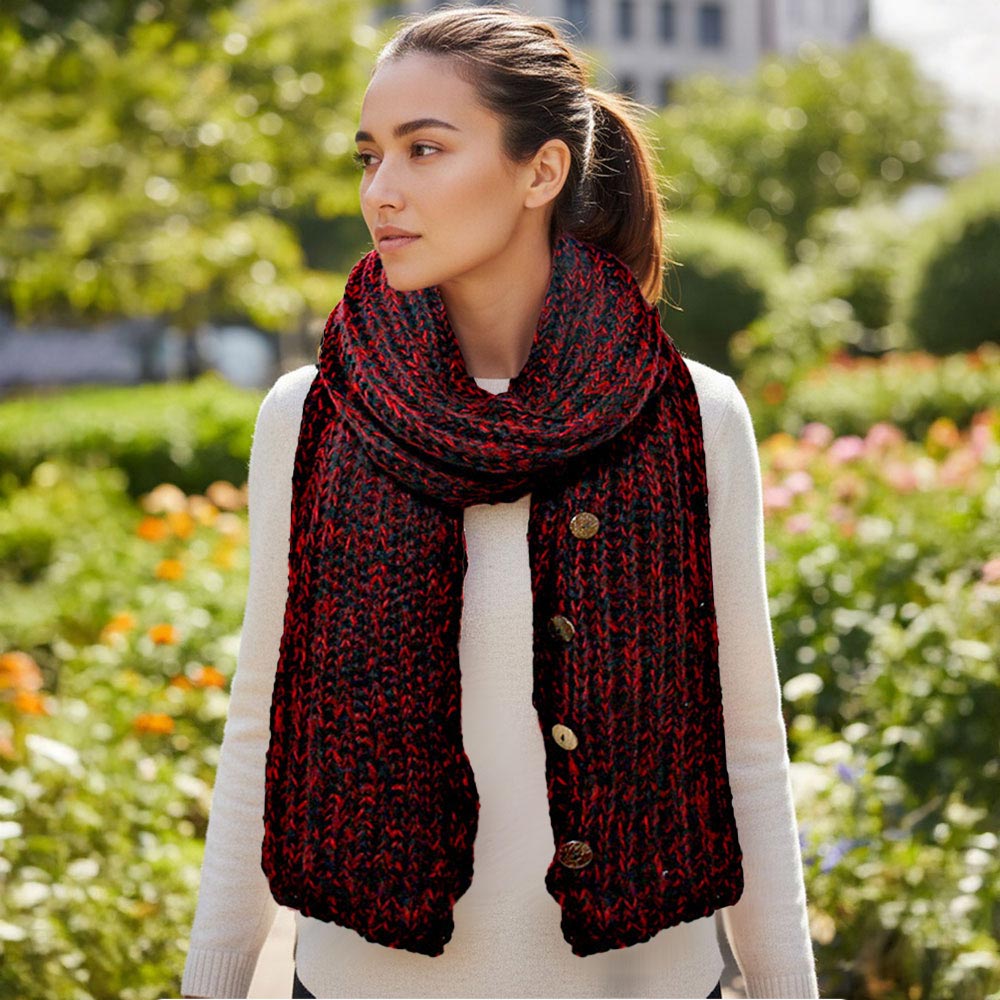 Madeline Love Red Button up Cardigan Effect Knit Yarn Shawl Scarf - Hair Accessories