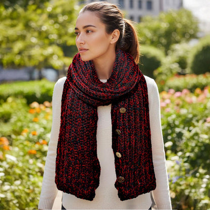 Madeline Love Red Button up Cardigan Effect Knit Yarn Shawl Scarf - Hair Accessories