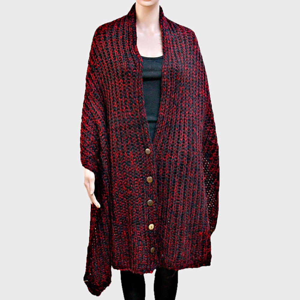 Madeline Love Red Button up Cardigan Effect Knit Yarn Shawl Scarf - Hair Accessories - extra