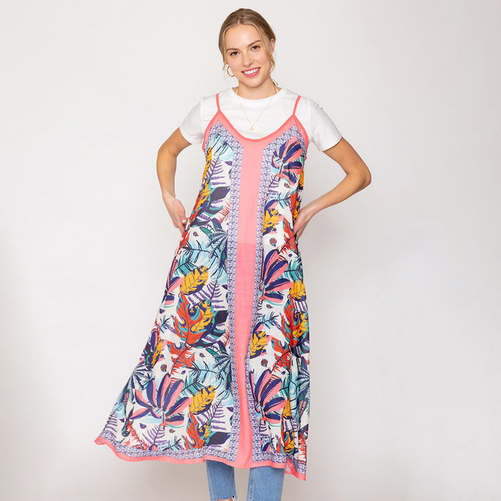 Madeline Love Coral Abstract Print Sleeveless Maxi Dress - Apparel