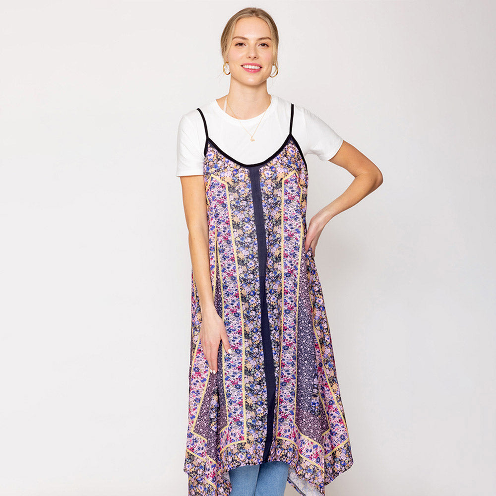Madeline Love Navy Abstract Print Sleeveless Maxi Dress - Apparel