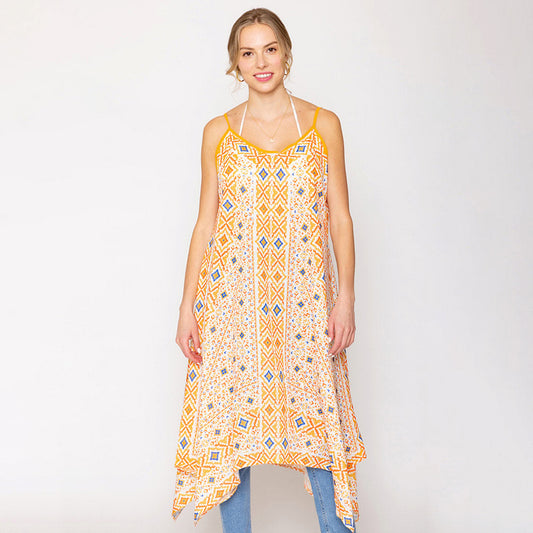 Madeline Love Orange Abstract Print Sleeveless Maxi Dress - Apparel