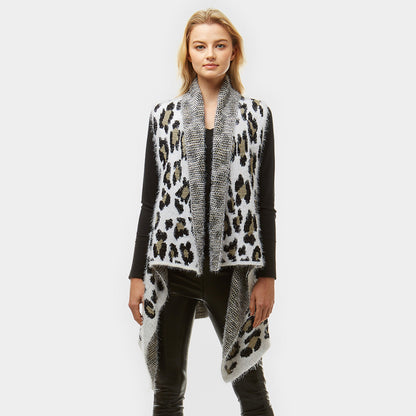 Madeline Love Black Fuzzy Leopard Pattern Vest - Hair Accessories