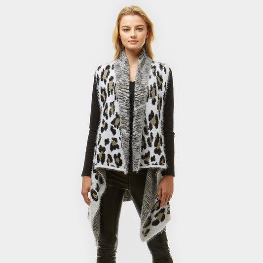 Madeline Love Black Fuzzy Leopard Pattern Vest - Hair Accessories
