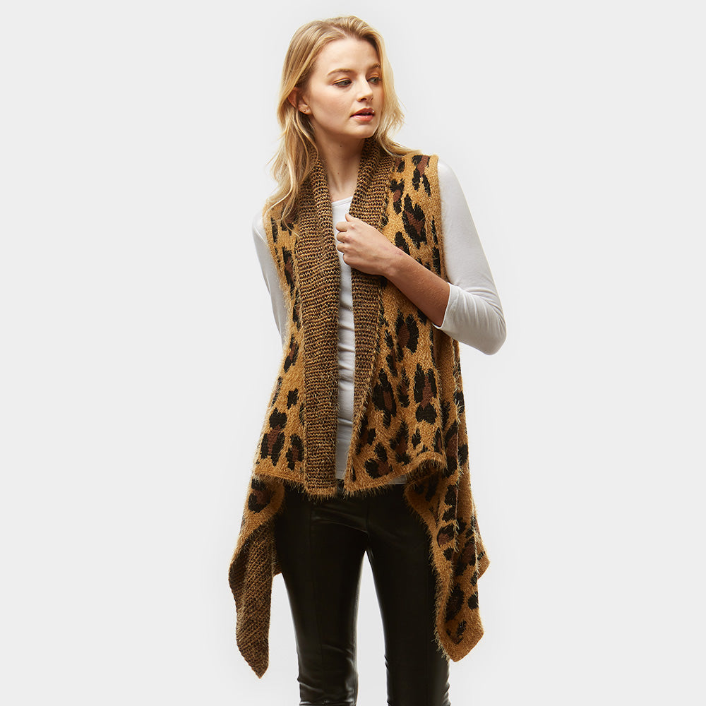 Madeline Love Brown Fuzzy Leopard Pattern Vest - Hair Accessories