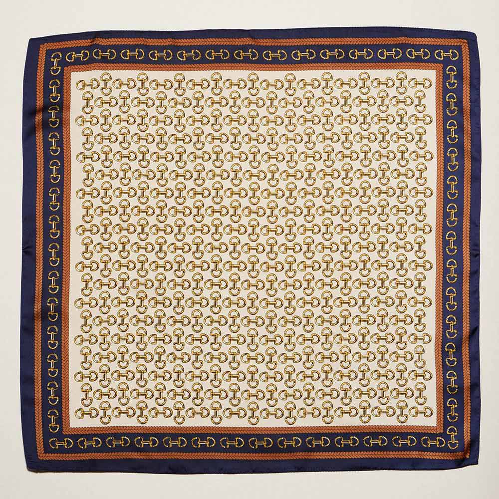 Madeline Love Blue Classic Chain Pattern Print Square Bandana Scarf - Scarves & Wraps
