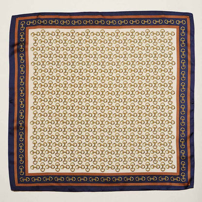 Madeline Love Blue Classic Chain Pattern Print Square Bandana Scarf - Scarves & Wraps
