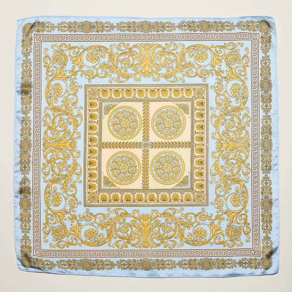 Madeline Love Blue Ornate Baroque Pattern Print Square Bandana Scarf - Scarves & Wraps