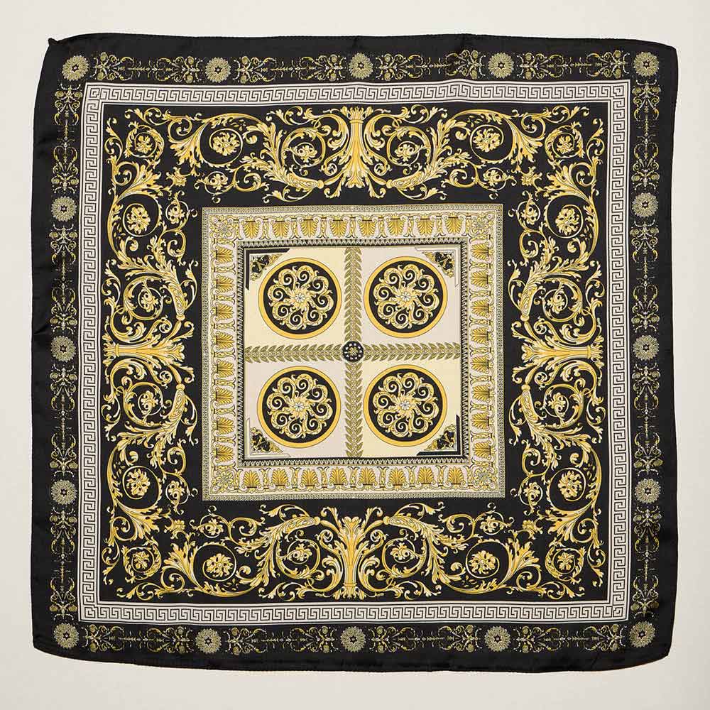 Madeline Love Navy Ornate Baroque Pattern Print Square Bandana Scarf - Scarves & Wraps - desc
