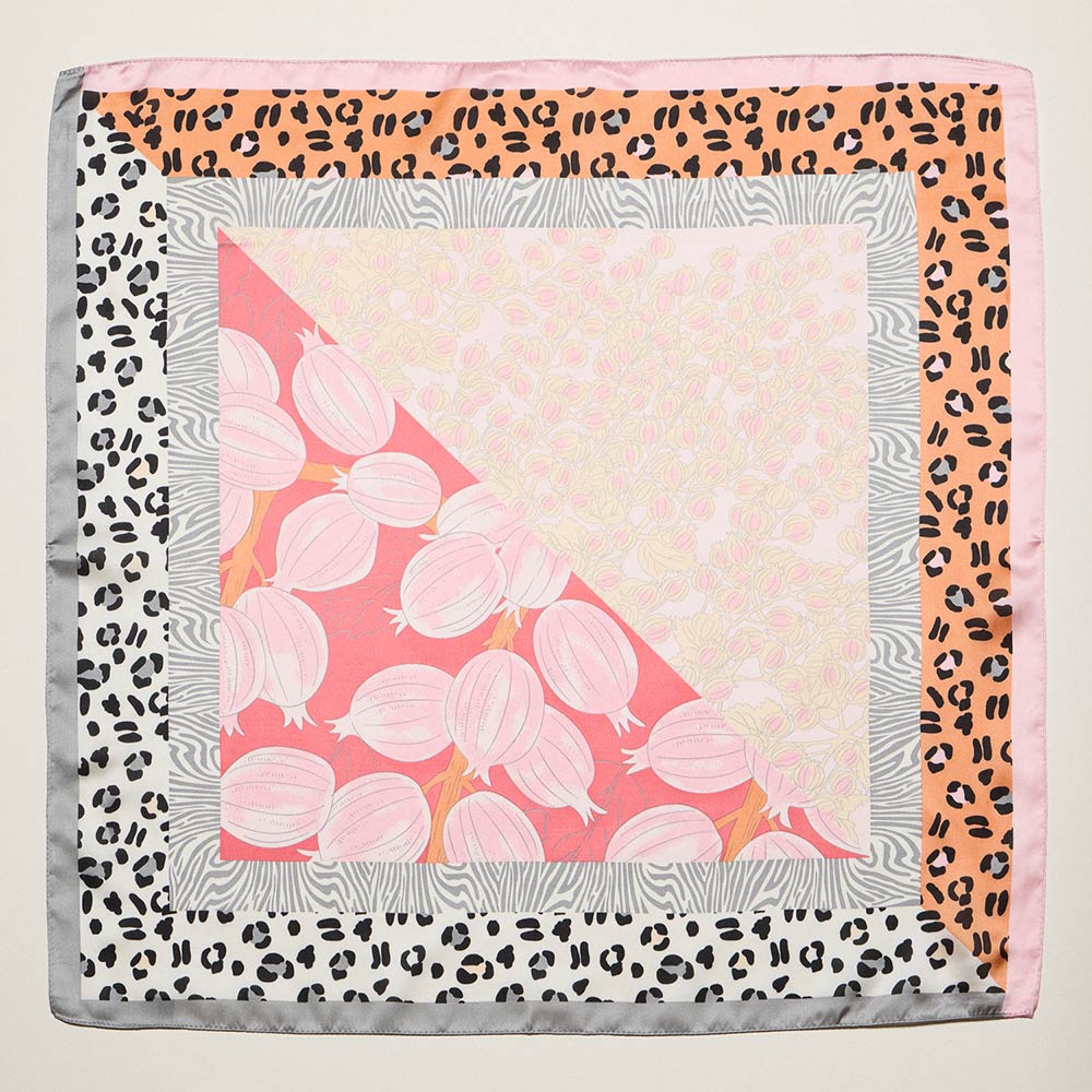 Madeline Love Pink Mixed Botanical Leopard Print Square Bandana Scarf - Scarves & Wraps