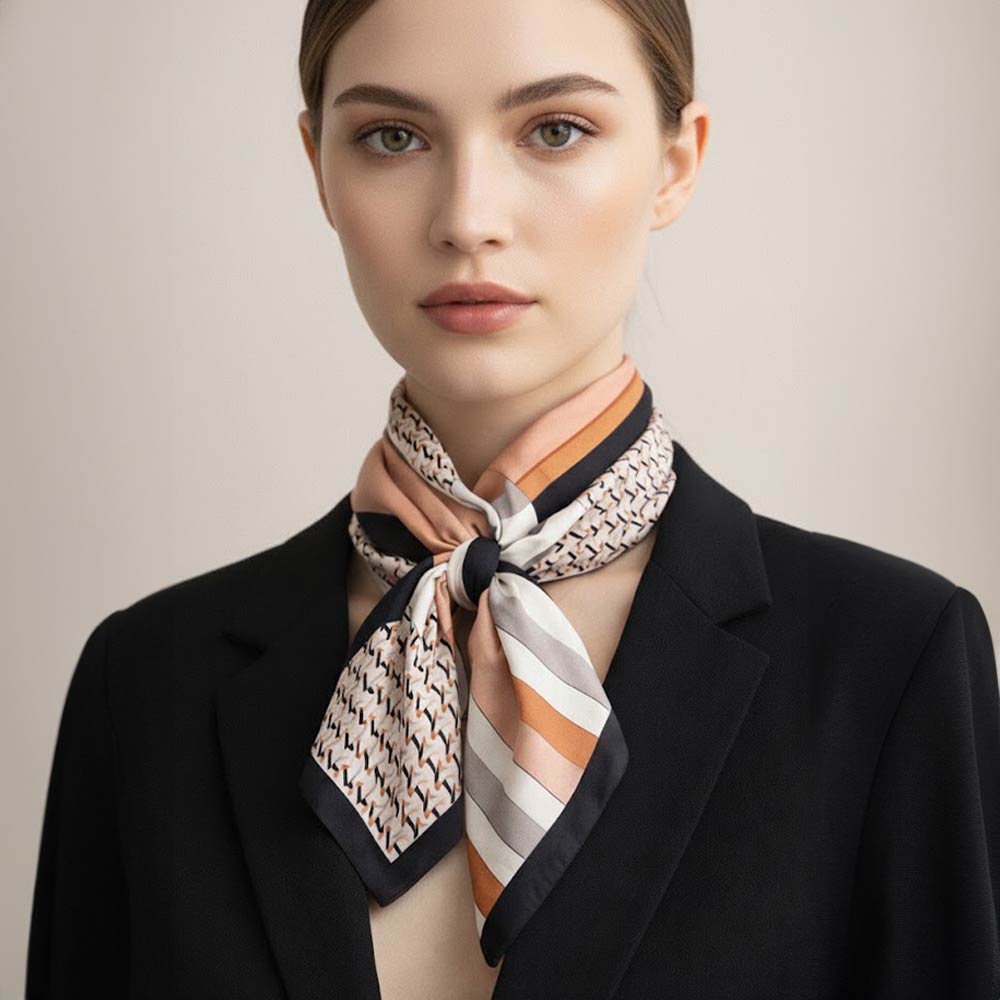 Madeline Love Black Geometric Patchwork Print Square Bandana Scarf - Scarves & Wraps