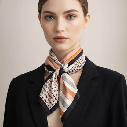 Madeline Love Black Geometric Patchwork Print Square Bandana Scarf - Scarves & Wraps