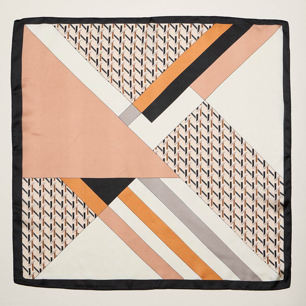 Madeline Love Black Geometric Patchwork Print Square Bandana Scarf - Scarves & Wraps - desc