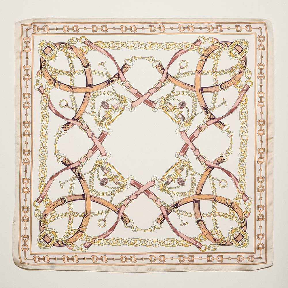 Madeline Love White Equestrian Chain and Harness Print Square Bandana Scarf - Scarves & Wraps