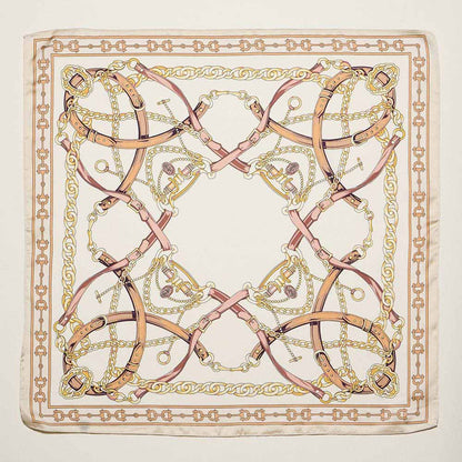 Madeline Love White Equestrian Chain and Harness Print Square Bandana Scarf - Scarves & Wraps
