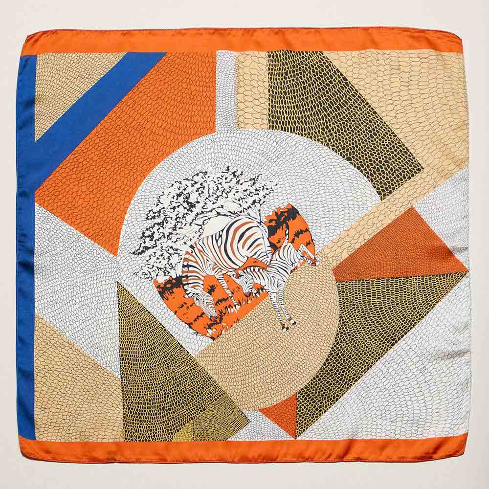 Madeline Love Blue Zebra Motif Geometric Patchwork Print Square Bandana Scarf - Scarves & Wraps