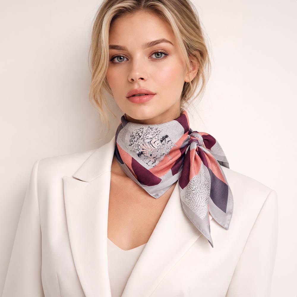 Madeline Love Gray Zebra Motif Geometric Patchwork Print Square Bandana Scarf - Scarves & Wraps