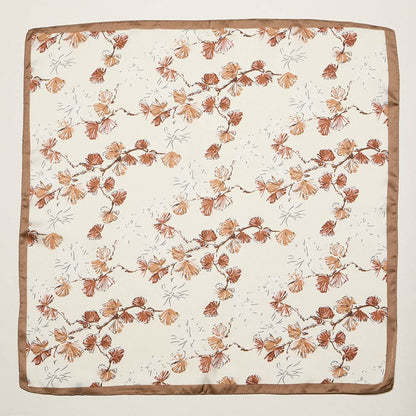 Madeline Love Brown Delicate Floral Branch Print Square Bandana Scarf - Scarves & Wraps