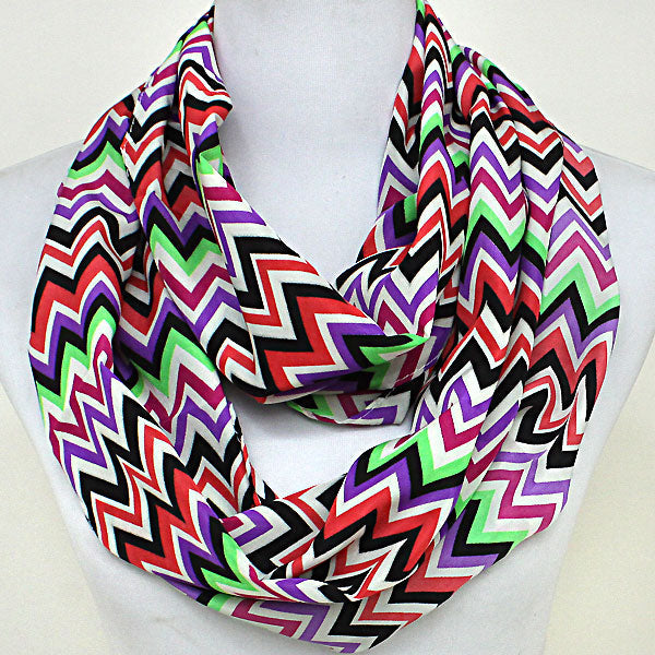 Madeline Love Black, Red, Green, Purple Funky Chevron Polyester Infinity Spring Scarf - Jewelry