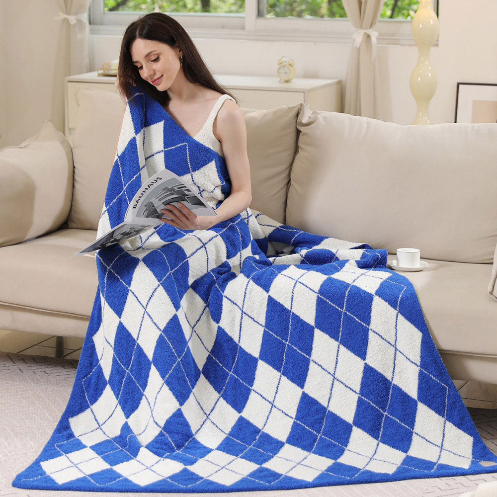 Madeline Love Blue Argyle Reversible Throw Blanket - Jewelry