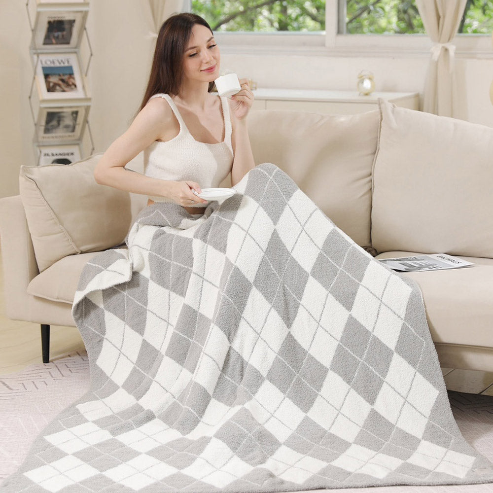 Madeline Love Gray Argyle Reversible Throw Blanket - Jewelry