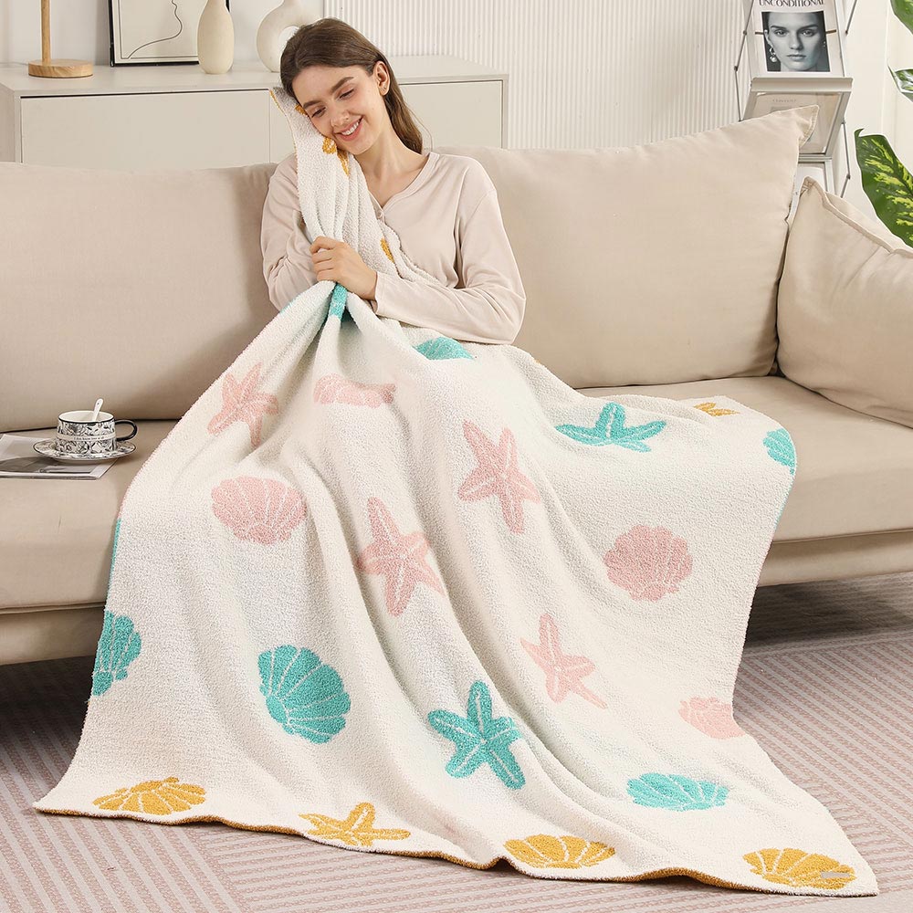 Madeline Love Multi Seashell Starfish Patterned Reversible Throw Blanket - Jewelry