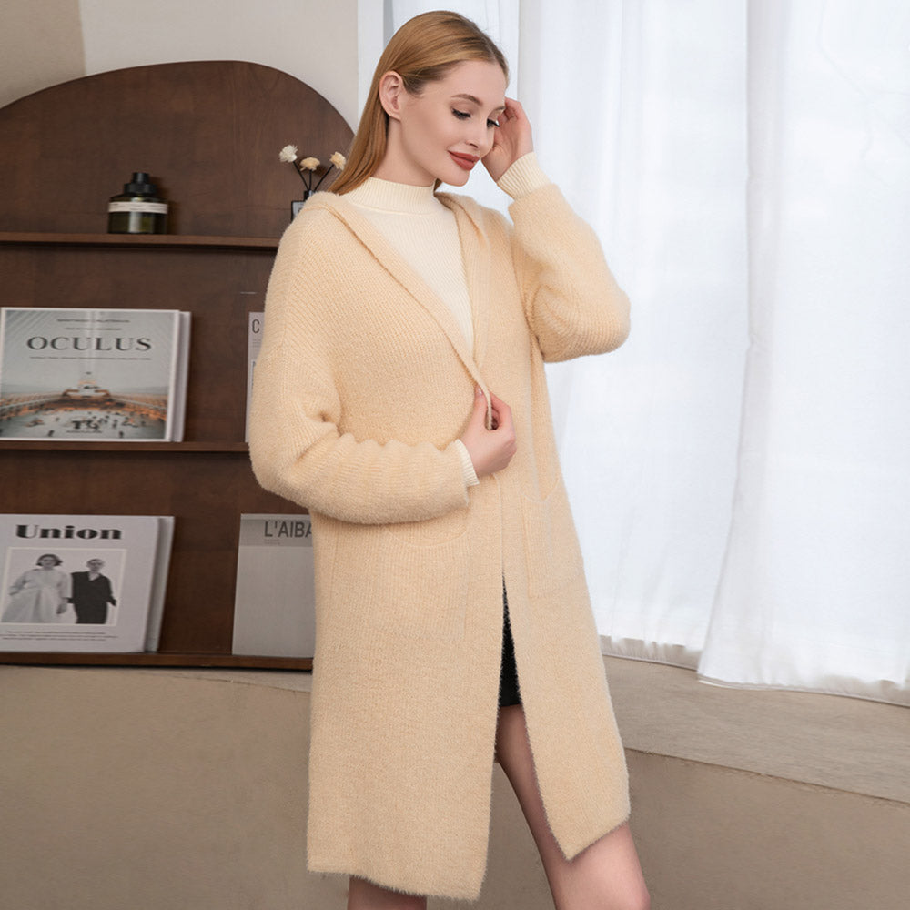 Beige Solid Soft Front Pockets Cardigan