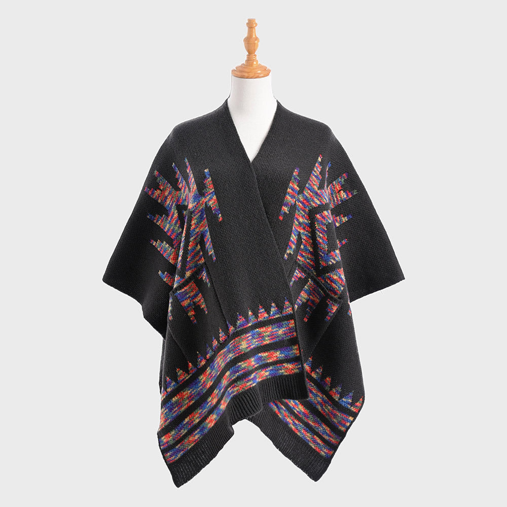 Madeline Love Gray Boho Patterned Front Pockets Poncho - Hair Accessories - desc