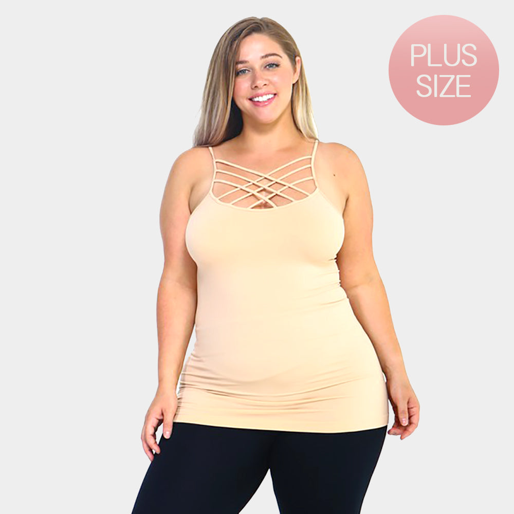 Madeline Love Neutral Plus Size Seamless Triple Criss-Cross Front Cami Tank Top - Jewelry