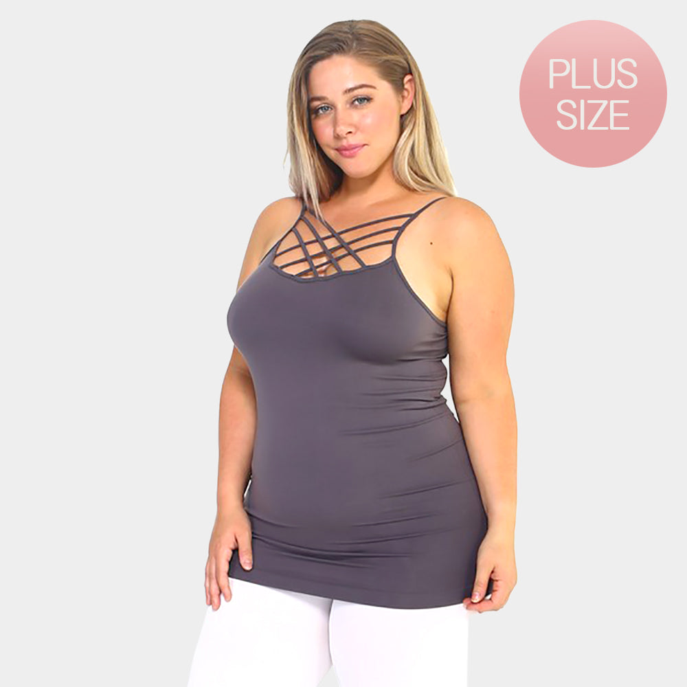 Madeline Love Plum Plus Size Seamless Triple Criss-Cross Front Cami Tank Top - Jewelry