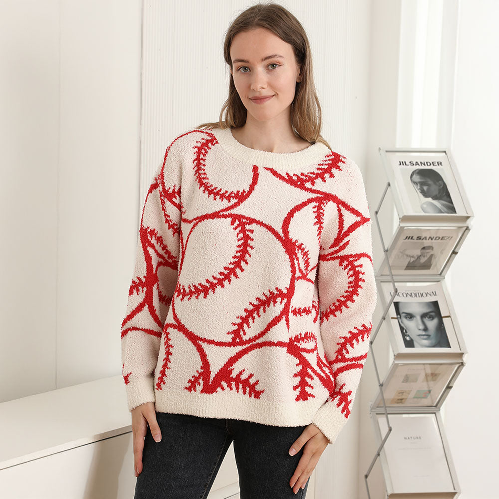 Madeline Love Red Cozy Baseball Crew Neck Sweater - Sports & Events