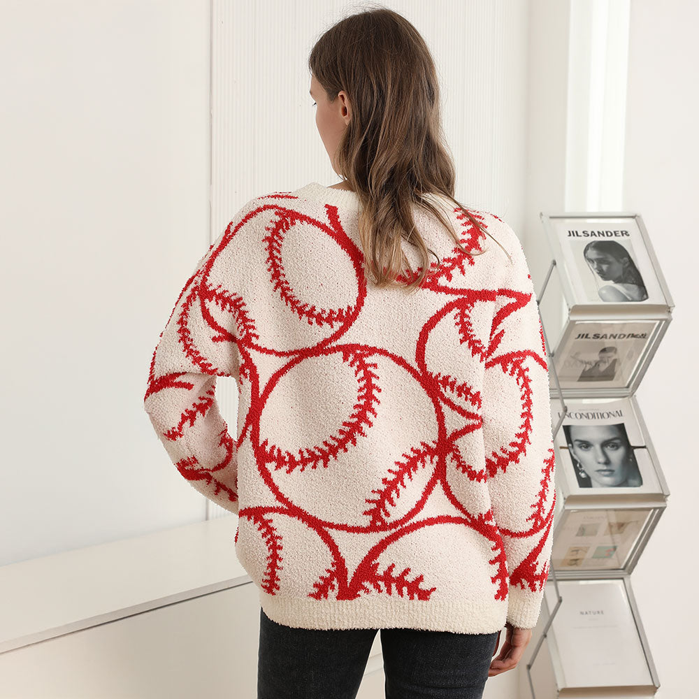 Madeline Love Red Cozy Baseball Crew Neck Sweater - Sports & Events - extra