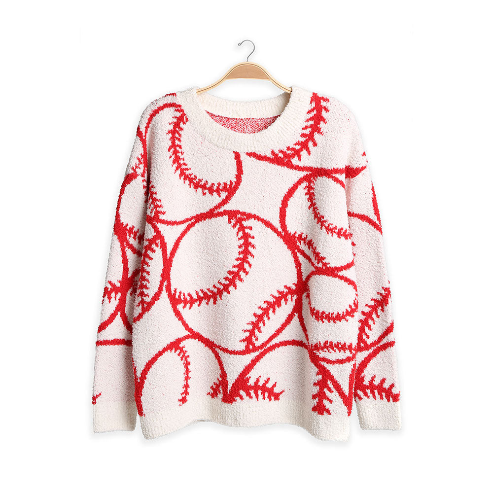 Madeline Love Red Cozy Baseball Crew Neck Sweater - Sports & Events - extra