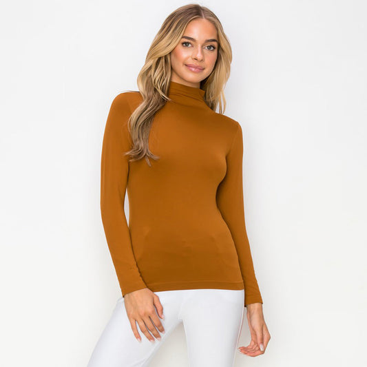 Madeline Love Camel Seamless Mock Neck Long Sleeve Top - Jewelry