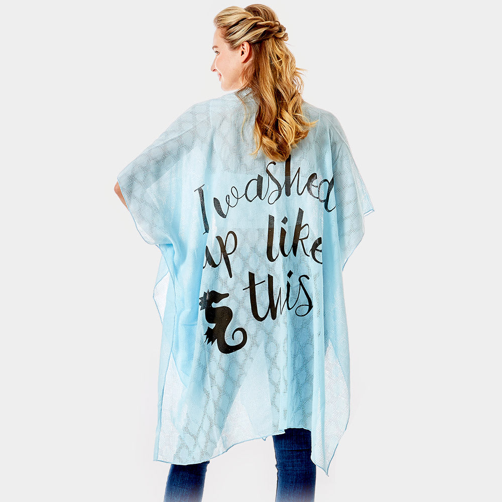 Madeline Love Light Blue 'I Washed Up Like This' Solid Lettering Cover Up Poncho - Apparel