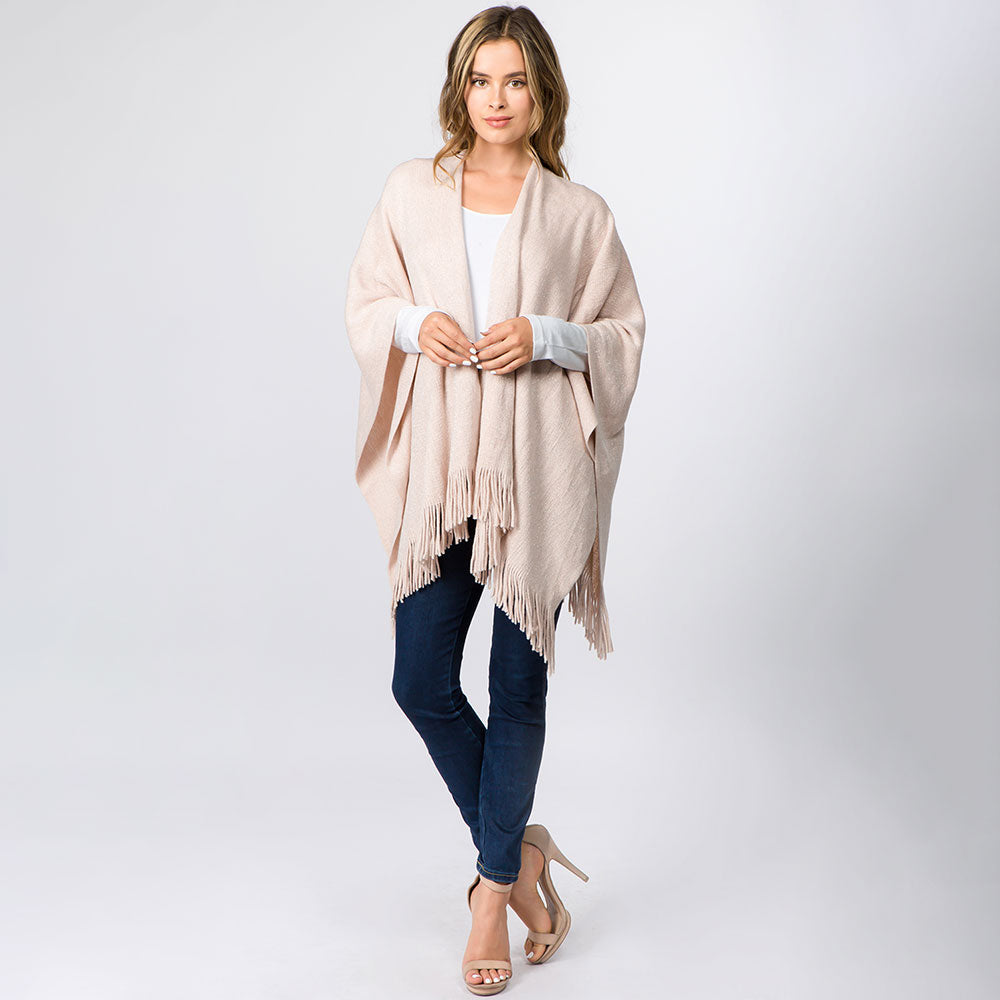 Light, Pink Metallic Fringe Shawl Wrap Poncho