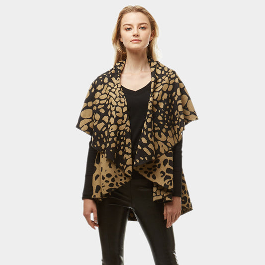 Beige Diameter Animal Print Cape Vest 