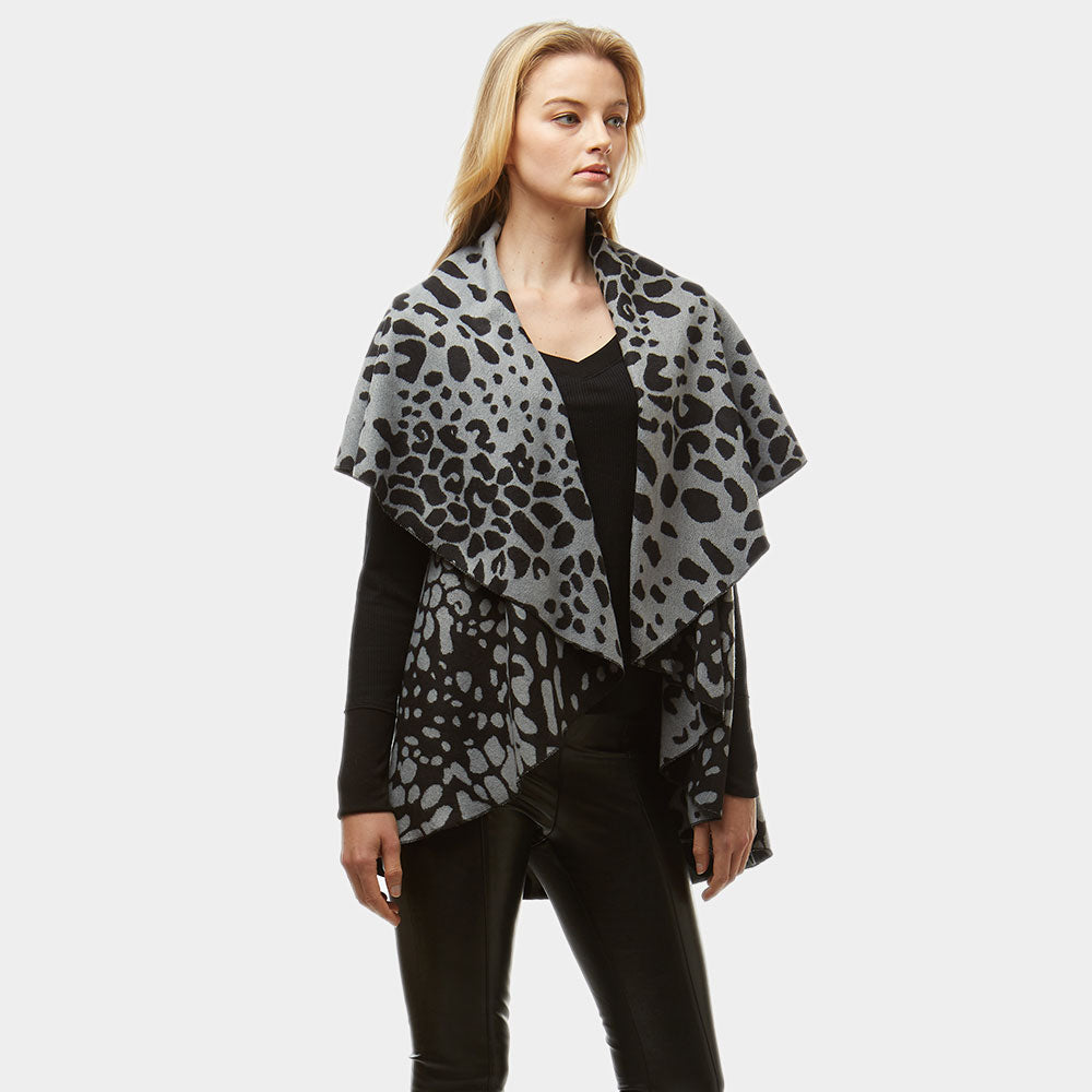 Gray Diameter Animal Print Cape Vest 