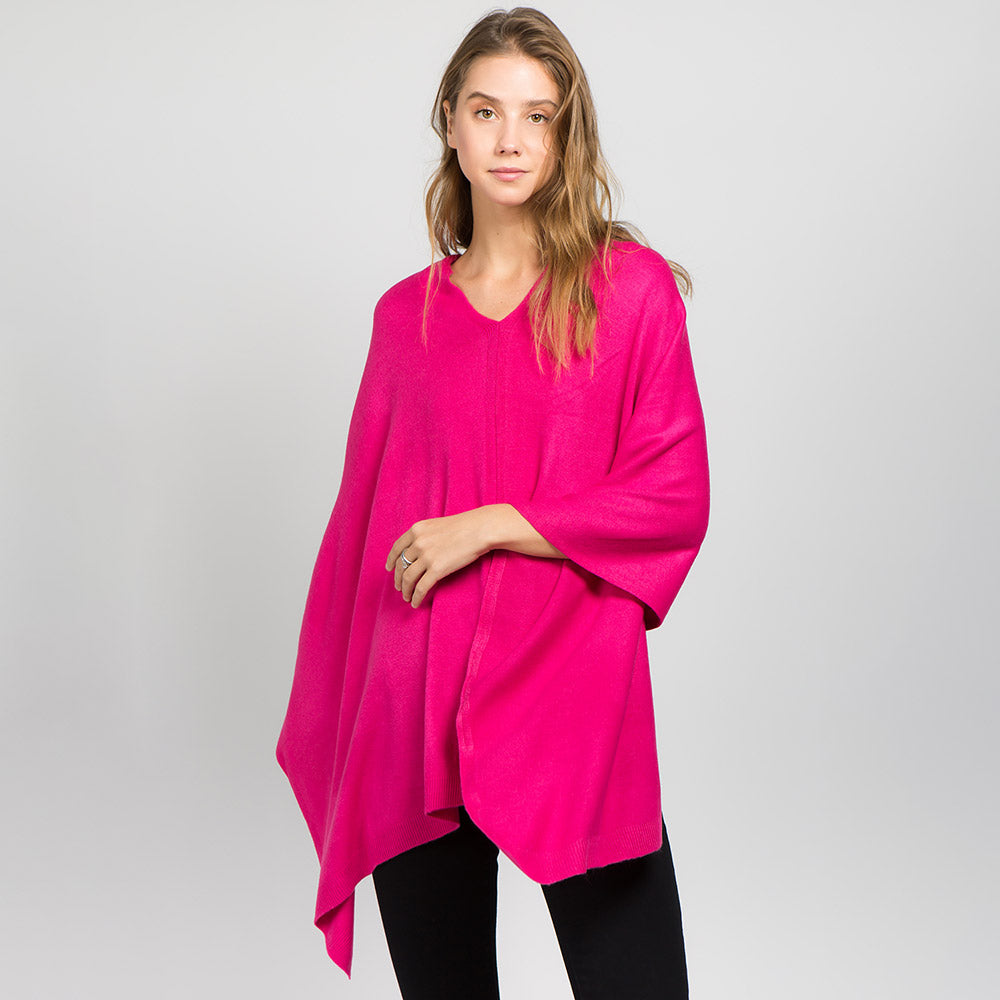 Fuchsia Solid Versatile Asymmetrical Poncho Wrap / Scarf
