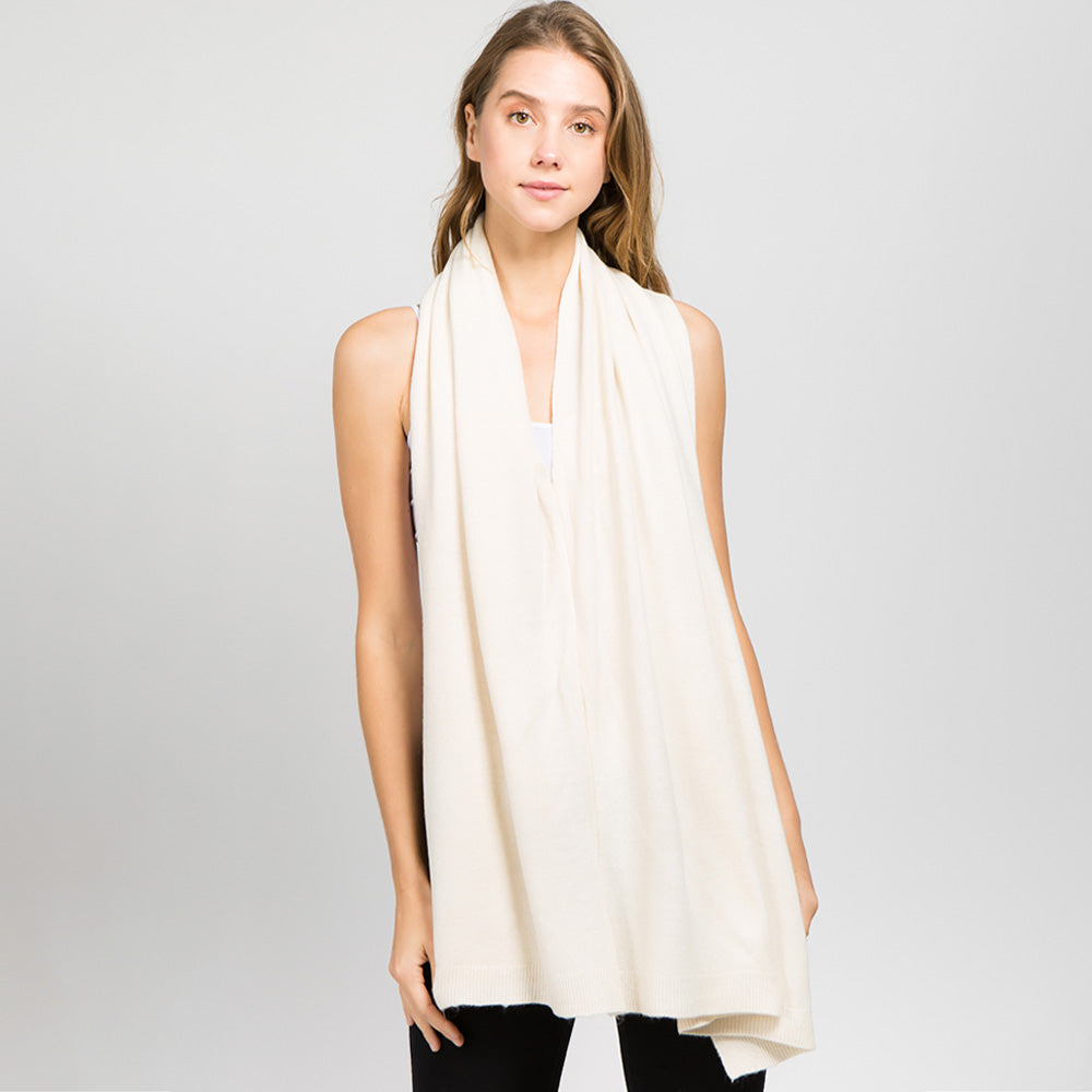 Ivory Solid Versatile Asymmetrical Poncho Wrap / Scarf