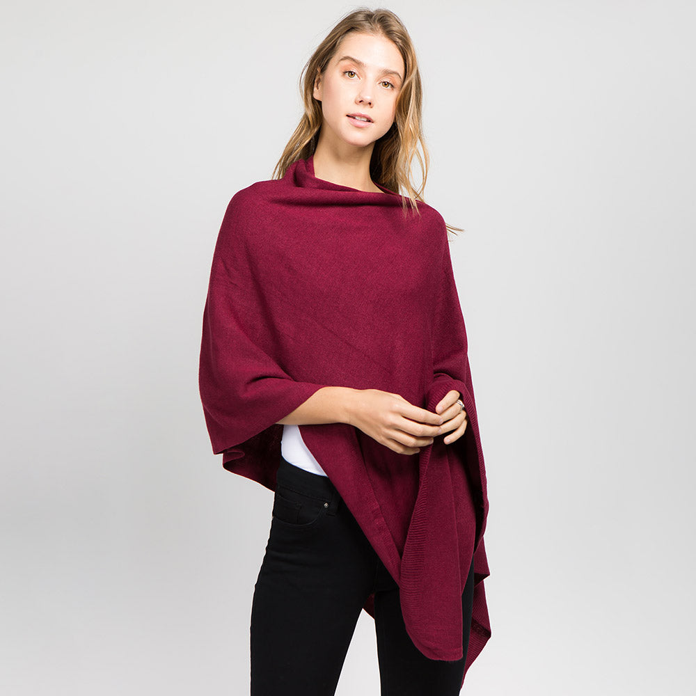 Plum Solid Versatile Asymmetrical Poncho Wrap / Scarf