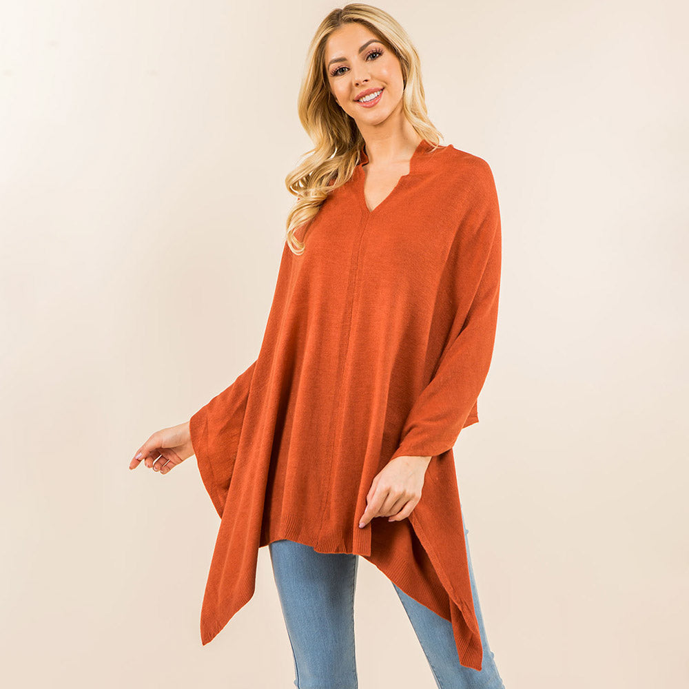 Orange Solid Versatile Asymmetrical Poncho Wrap / Scarf
