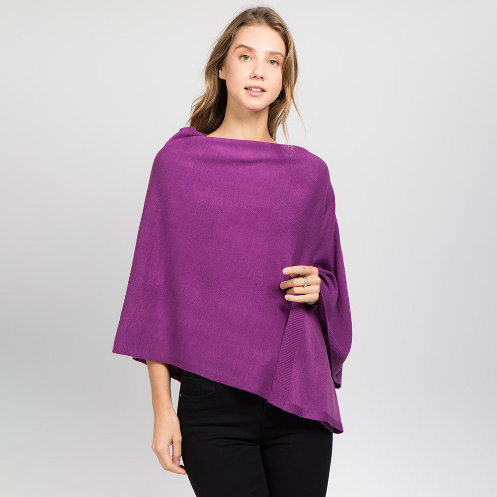 Purple Solid Versatile Asymmetrical Poncho Wrap / Scarf