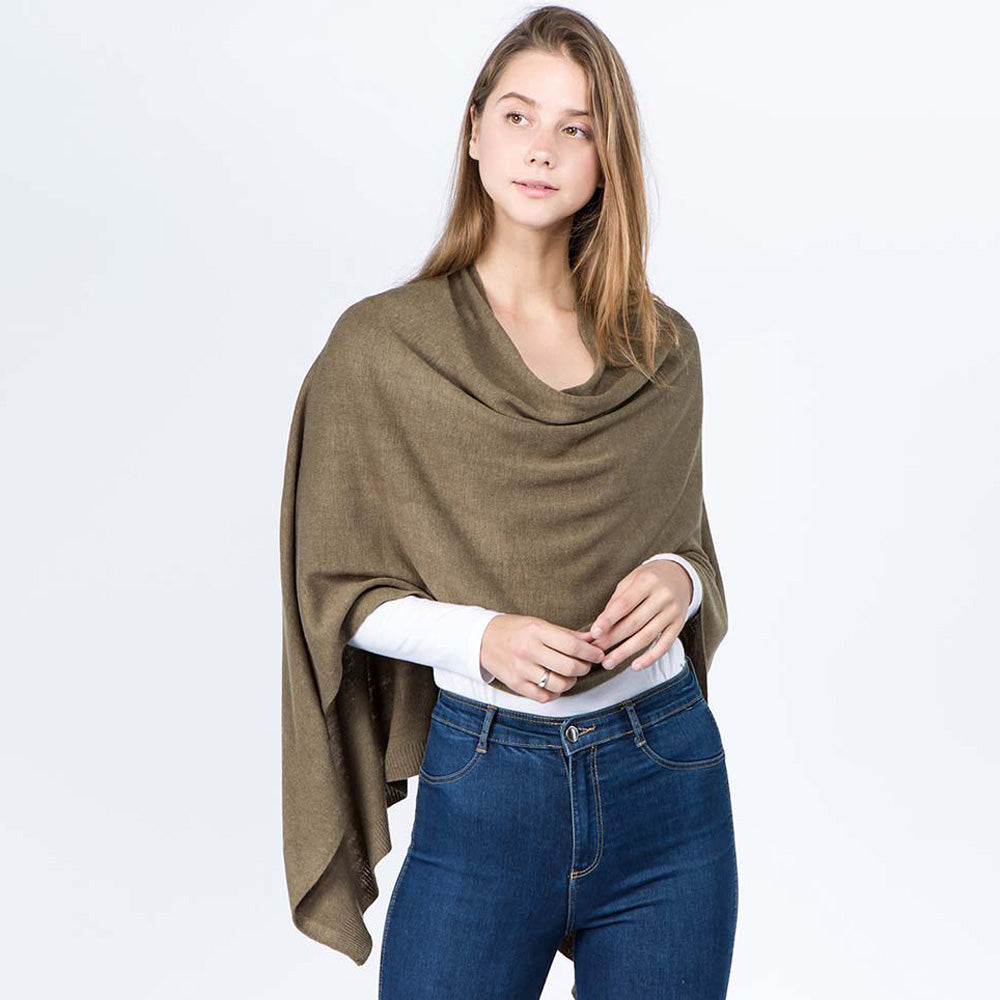 Gray, Sage Solid Versatile Asymmetrical Poncho Wrap / Scarf