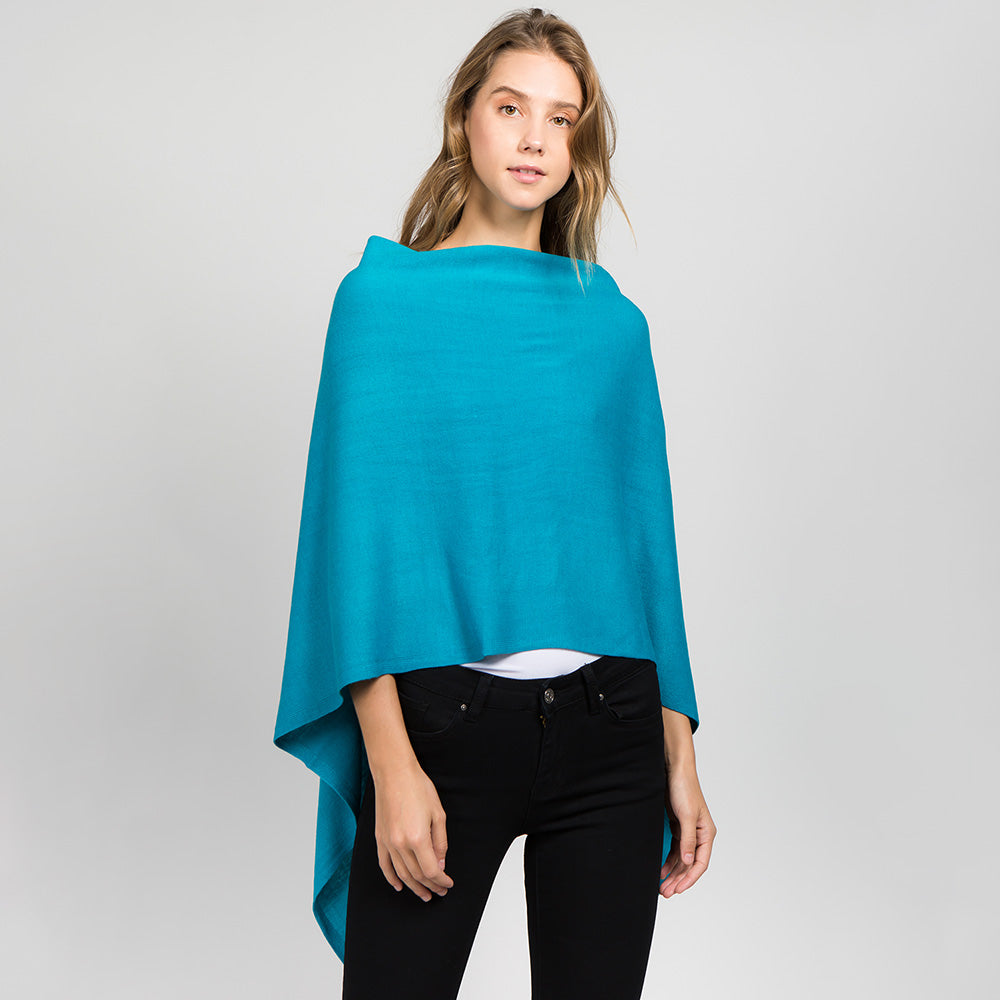 Turquoise Solid Versatile Asymmetrical Poncho Wrap / Scarf