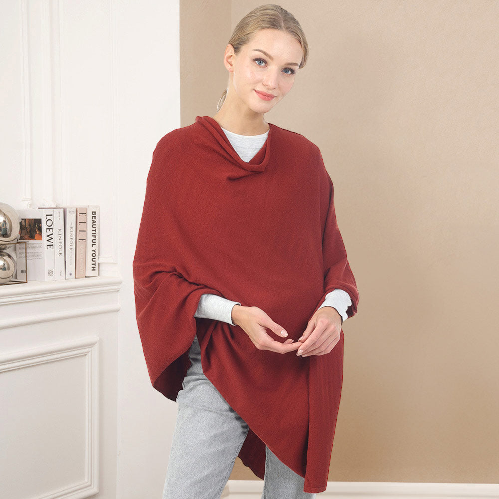 Burgundy Solid Poncho