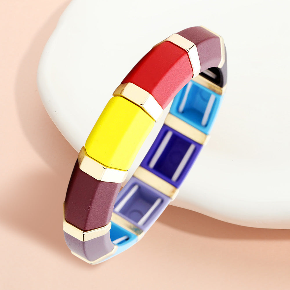 Madeline Love Gold, Multi, Red, Yellow Colorful Wood Stretch Bracelet - Bracelets